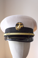 Cap (White - Poly-blend), Naval Reserve Officer Training Corps (NROTC) Midshipman - Marine Corps Option