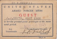 Ephemera, Mess Pass to J. J. Smith, Asst Engineer